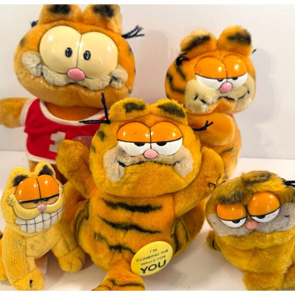 Vintage Garfield Plush Lot Suction Cup Basketball Red Tee Toothy Smile 1980s Dak